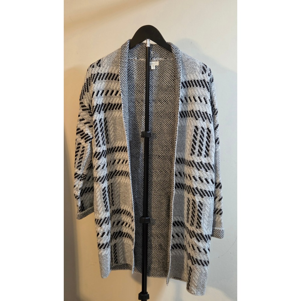 Debut Black White Gray Patterned Open Front Knit Cardigan Women's Size Small